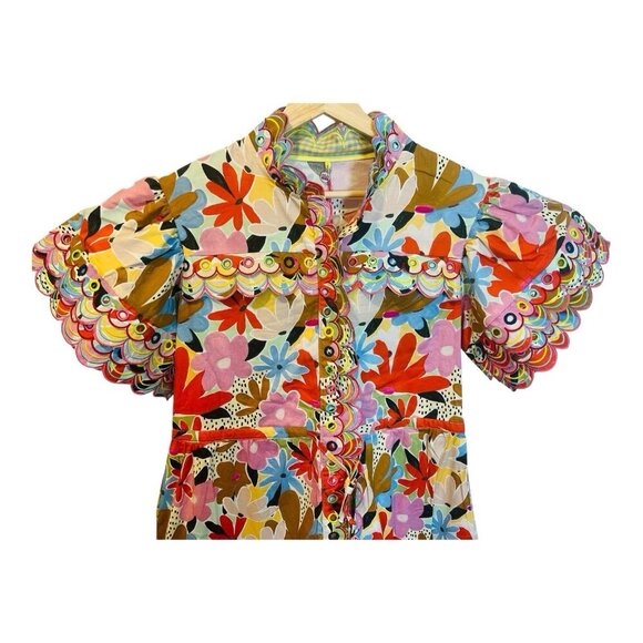 CeliaB Freya Dress Large Floral Multicolor Button Down MIDI Pockets Drawstring - Picture 5 of 15